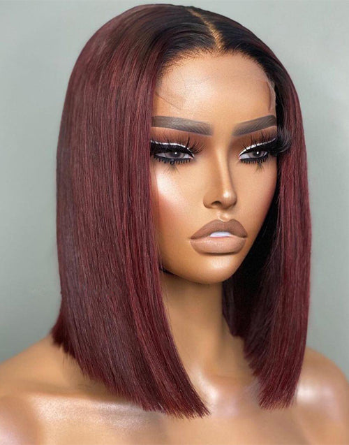 HD Lace 1b/99J Colored Bob Wig 4X4 Lace Closure Bob Wig 100% Human Vir ...